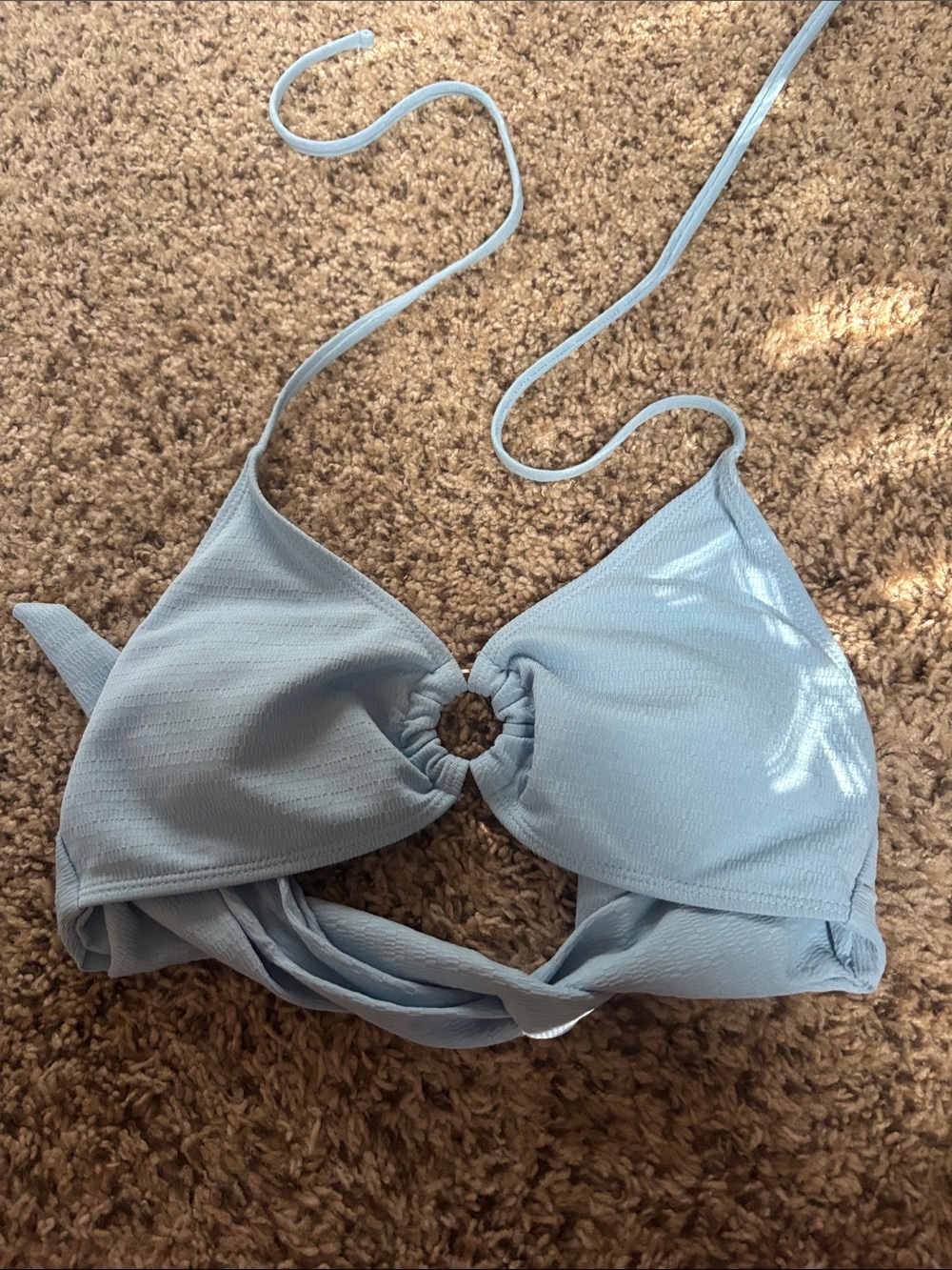 SHEIN Light Blue Ring-Front Tie Bikini Top